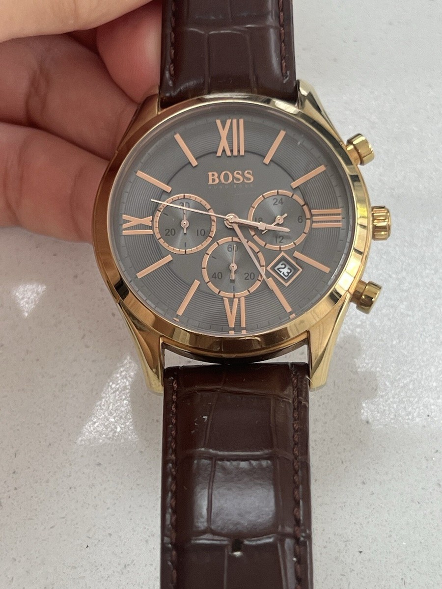 Hugo Boss Rose Gold Watch Mens Hugo Boss 1513198 Rose Gold Men’s Leather  Watch