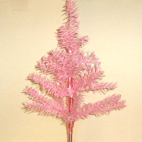 Pink Christmas Tree 19x10" Wire with 3 Leg Stand, Plastic Thin Like Feather Tree - Picture 2 of 3