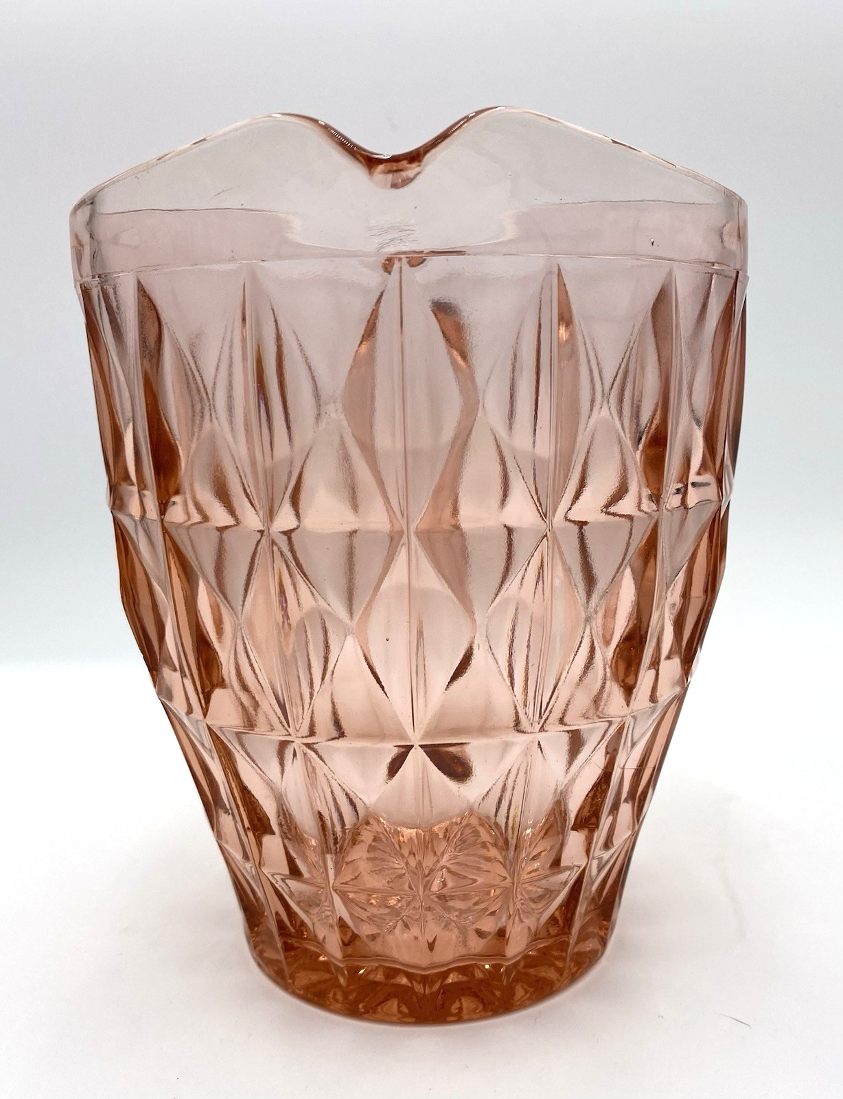 Vtg. Jeanette Glass Pink Windsor 52 oz. Pitcher w/Four 9 oz. Flat Tumblers, MINT