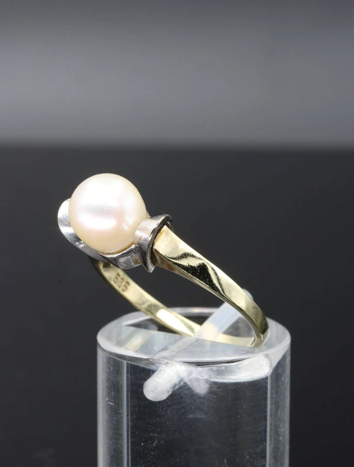 585/ 14kt bicolor Ring, mit Perle, Ringgröße 55, guter Zustand - Bild 2 von 4