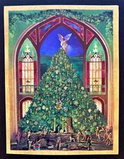 SET OF 4 Caspari Creche Christmas Cards Large Tree Stained Glass Religious Lot
