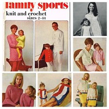 Family Sports Knitting Crochet Pattern Booklet 1970's Men Women Kids Clothing