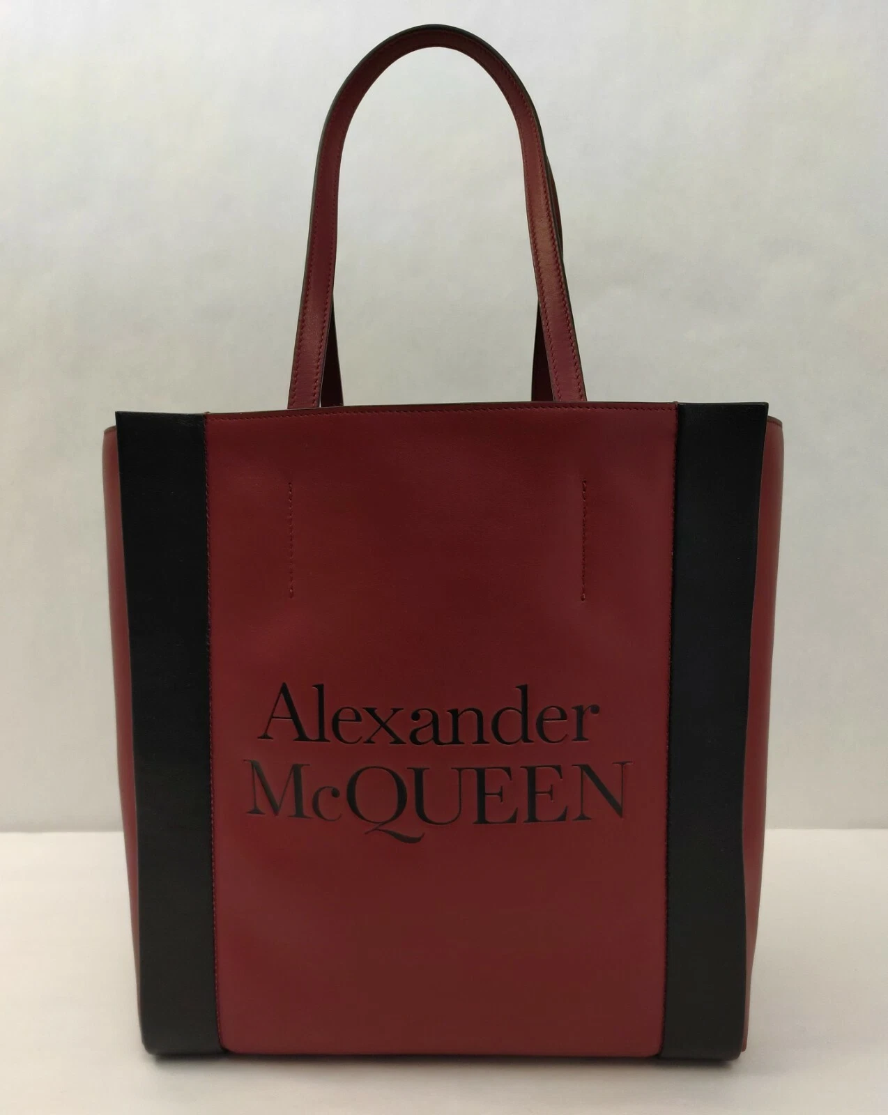 $1150 Alexander McQueen Dark Red Leather Signature Logo Shopper Tote 630773 6050