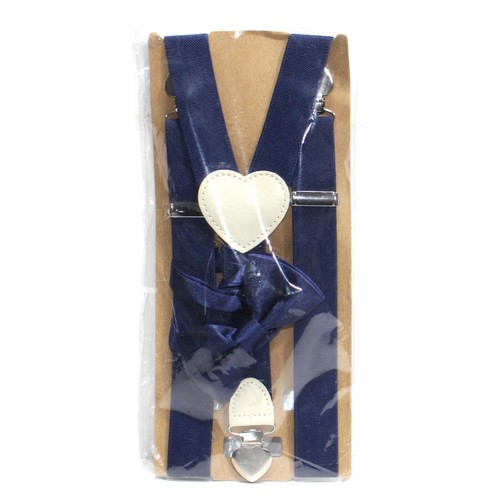 Boys Suspenders and Bow Tie Set Y Back Heart-Shaped Clips Navy 30" - Picture 3 of 3