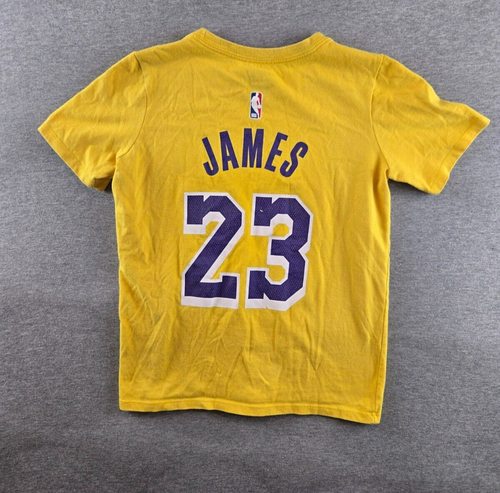 Nike Dri Fit Los Angeles Lakers Lebron James #23 Gold & Purple T Shirt Size S. - Picture 2 of 7