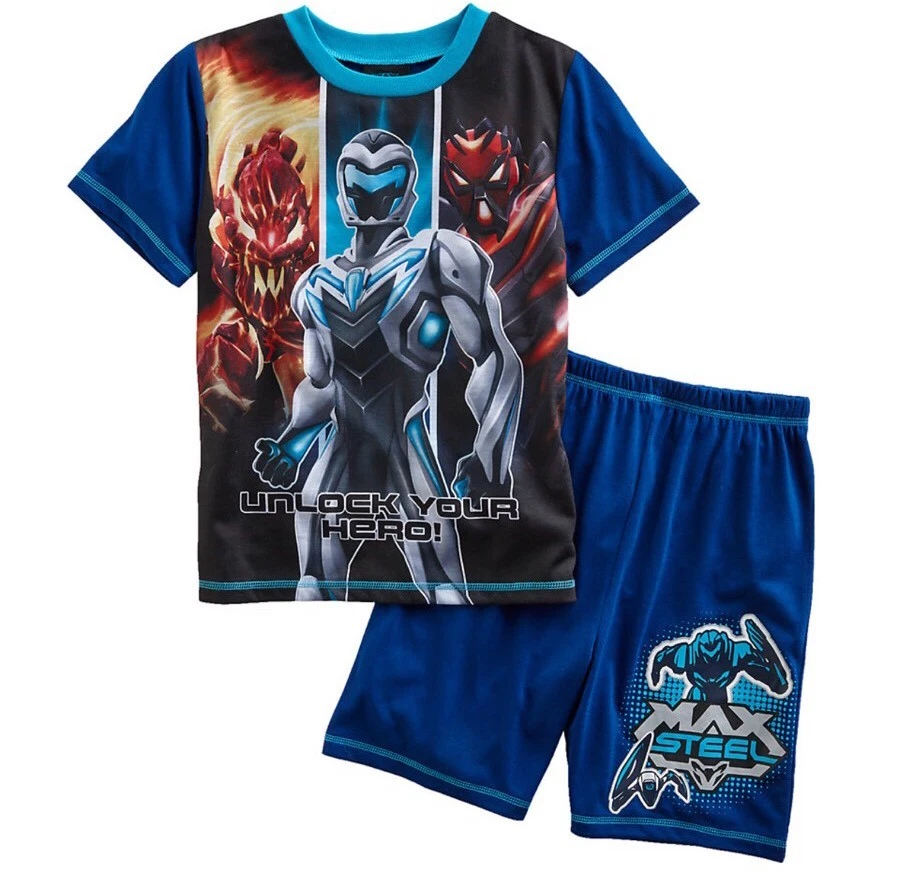 MAX STEEL Conjunto de Pijama para Niños 2 Piezas Camisa/Pantalones Cortos AZUL MULTI Talla XS (4/5) NUEVO CON ETIQUETAS Foto 3 de 4