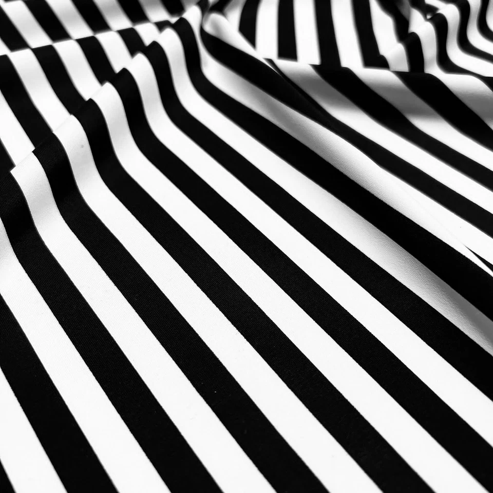 Tela de spandex de nailon con estampado de rayas blancas y negras estiramiento de 4 vías Foto 2 de 4