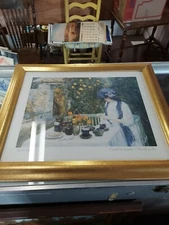 THE TERRECUITE TEA SET FRENCH TEA GARDEN 1910 PAINTING BY CHILDE HASSAM REPRO