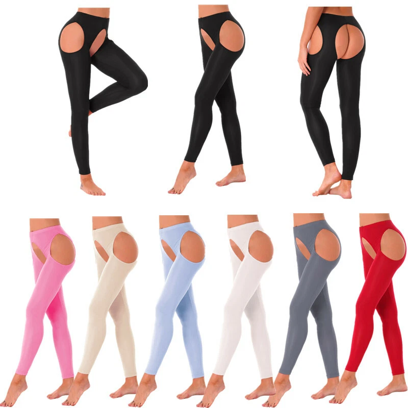 Women High Rise Gym Crotchless Leggings Hollow Out Stretchy Yoga