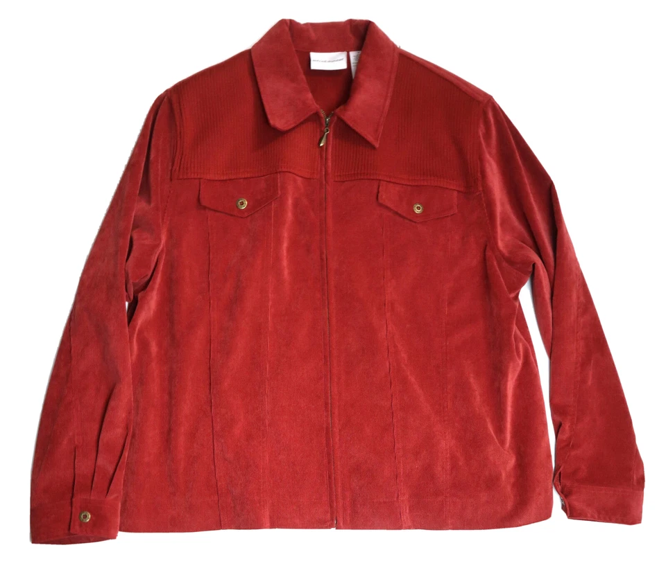 ALFRED DUNNER - JAQUETA FEMININA DE VELUDO LARANJA COM ZÍPER COMPLETO - TAMANHO 18 - Imagem 2 de 4