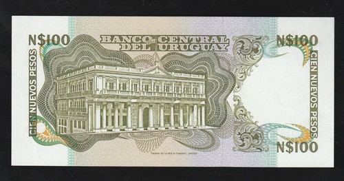 Uruguay 100 Nuevos Pesos ND 1987 P 62A, UNC Banknote - Picture 2 of 2