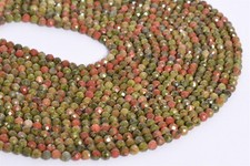 4MM Natural Lotus Pond Unakite Beads Grade AAA Faceted Round Loose Beads 7.5"