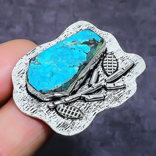 Tibetan Turquoise Gemstone 925 Sterling Silver Jewelry Ring Size 7.5