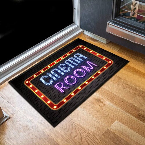Cinema Room Door mat - Movie Man Cave - retro neon effect 90 x 60 cm mat - Picture 2 of 3