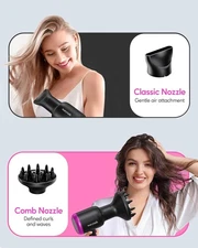 New Wavytalk Ionic Hair Dryer 1875W Diffuser & 4 Attachments, Quiet, Black Gift