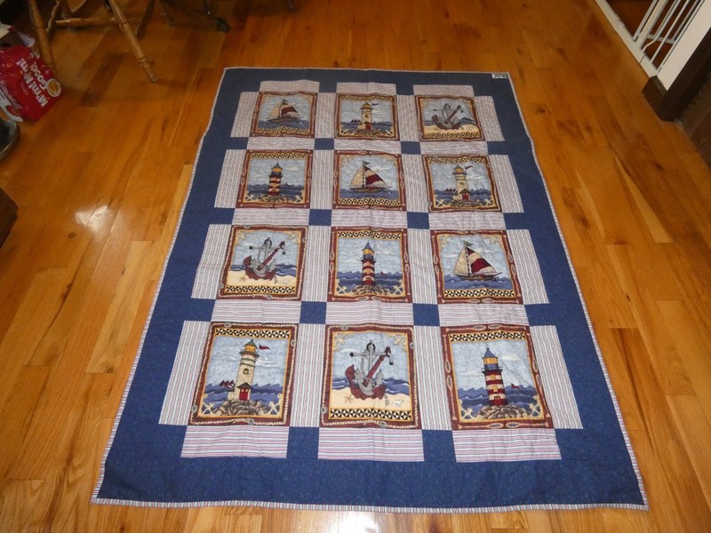 Lighthouse Handmade Quilt Pieced Anchor Sailboat 48 x 65"