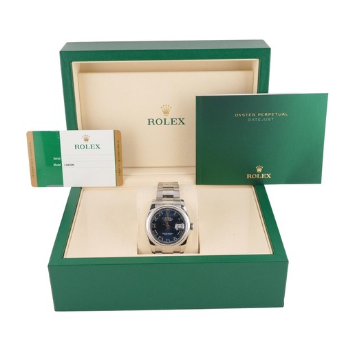 Rolex 116200 Datejust 36 mm Smooth Bezel Blue Roman Dial Box and Papers 2018
