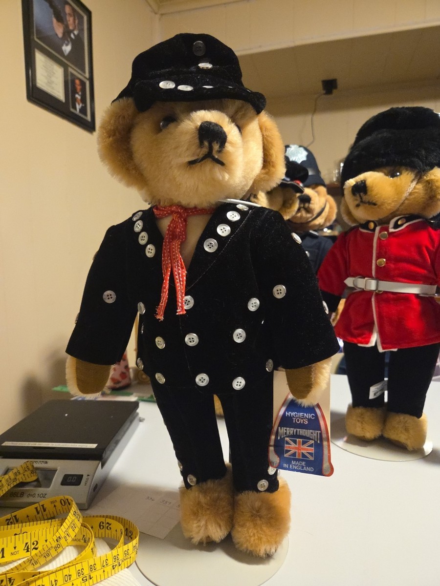 Merrythought Mohair Teddy Bear Pearly King Black Velvet Suit Cap