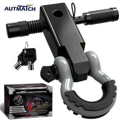 AUTMATCH 2'' Shackle Hitch Receiver & D Ring Shackle Off-Road Recovery, Gray