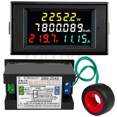 LCD Digital Voltmeter Ammeter Volt Power Kwh Panel Meter AC 80-300V 100A CT #t