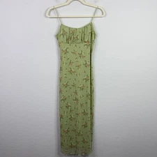No Comment Slip Dress Women M Green Floral Y2K Cottagecore Garden Party Romantic