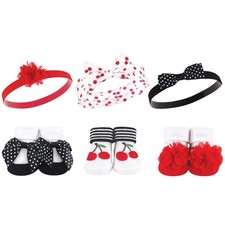 Hudson Baby Infant Girl Headband and Socks Giftset 6pc, Cherry, One Size