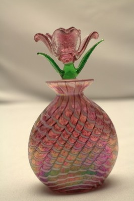 Vintage Iridescent Scale Glass Perfume Bottle with Flower Stopper