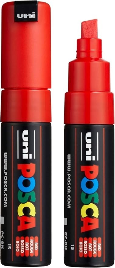 Posca uni PC-8K Water-Based Paint Markers, Broad Chisel Tip (8mm), RED