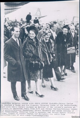 1964 Amsterdam Princess Irene Prince Carlos Queen Juliana Wirephoto 6x9
