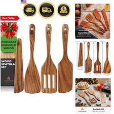 Wooden Spatula Set Kitchen Utensils Teak Nonstick Cookware Gift 4pcs