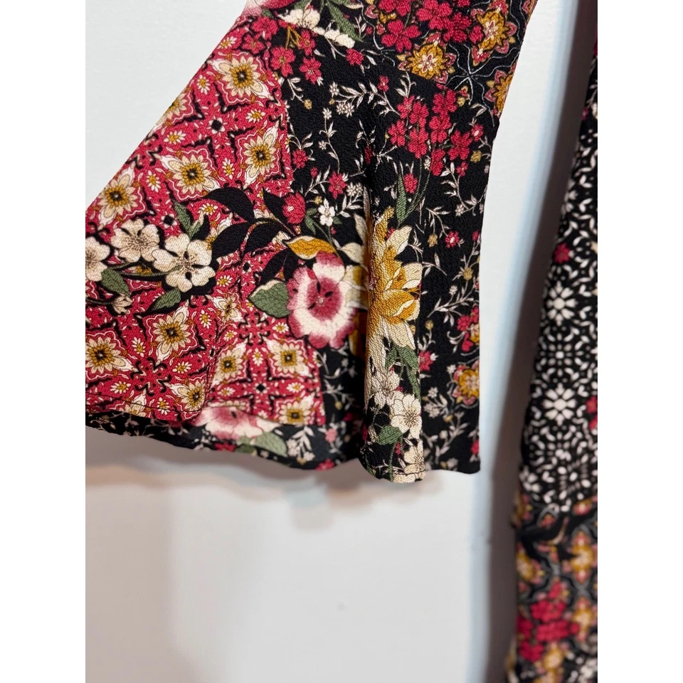 Vestido Boho Patchwork Floral Volantes Talla 10 Manga Campana Cottagecore Romántico Foto 3 de 4
