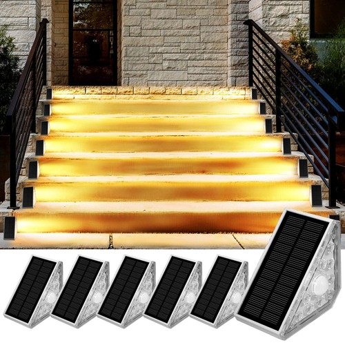 Motion Sensor Solar Step Light Waterproof IP68, 6 Pack LED Solar Powered Stai...
