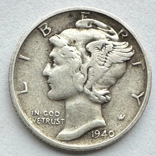 1940-S Mercury 90% Silver Dime EF Band Details SpikeHead SKH-10c-1940S-01A