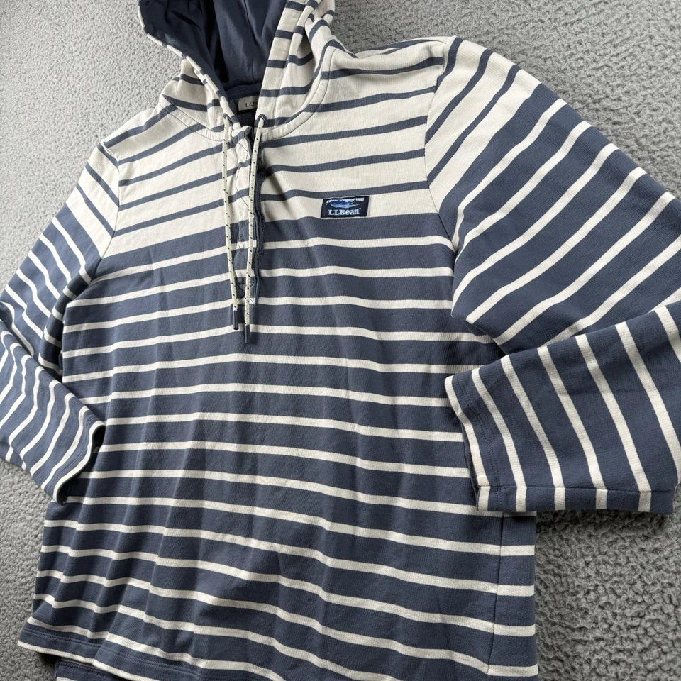 LL Bean Sudadera con Capucha Mujer XL PETITE Algodón Suave Rugby Pullover Parche a Rayas Henley Foto 2 de 4