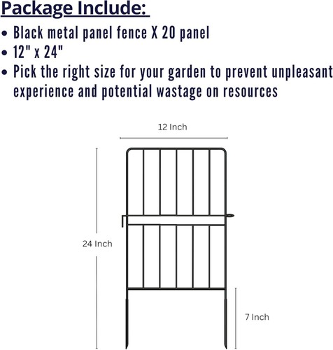 Classic Black Metal Garden Fencing - 20 Panels 12inL x 24inH Outdoor Barrier - Afbeelding 5 van 11