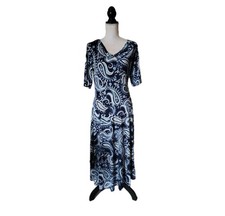 Blue Paisley Dress 8 Robbie Bee Short Sleeve Stretch Draped Neck NWT $79