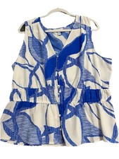 Nine West Tunic Top Women’s XXL Blue White Geometric Leaves Elastic Waist