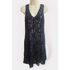 Women's Black Lace Dress Small Lined Goth By Loft Free Shipping