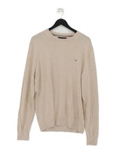 Tommy Hilfiger Men's Jumper XL Cream Cotton with Silk Round Neck Pullover