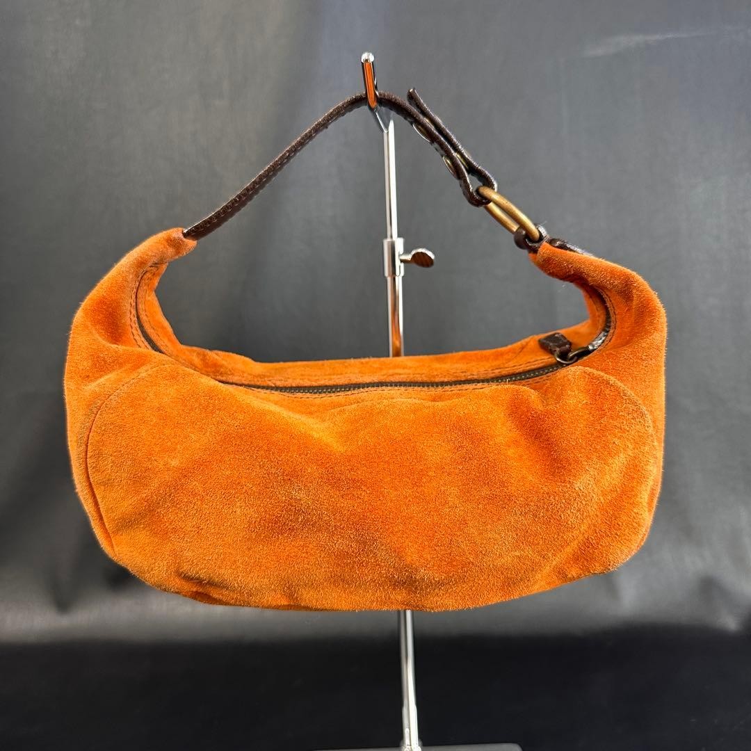 MIU MIU Hand Bag Tote Purse Suede Leather Orange Authentic