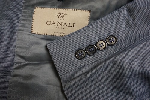 Canali Travel Wool Blue Small Plaid 2 Pc Suit Jacket Pants Sz 40L