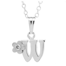 Sterling Silver 0.01cttw Diamond Initial "W" Flower Pendant with Chain