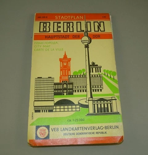 Old Vintage Berlin City Map DDR GDR with Wall 1960s