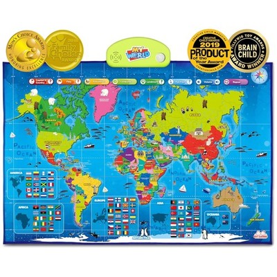 Colorful World Map Poster for Interactive Learning