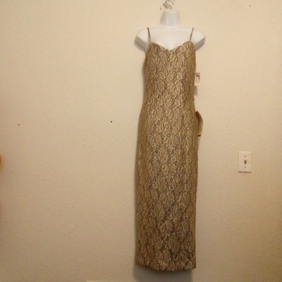 Dave & Johnny Gold Black Zip Sleeveless Split Long Evening Shaw Dress Sz 10  NWT