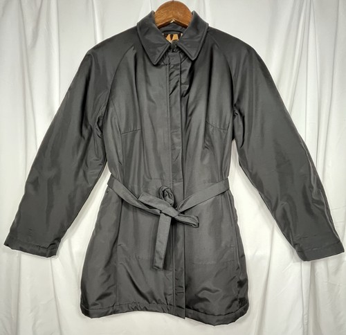 Gallery PM Black Belted Trench Rain Coat Jacket Leopard Print Lining Insulated
