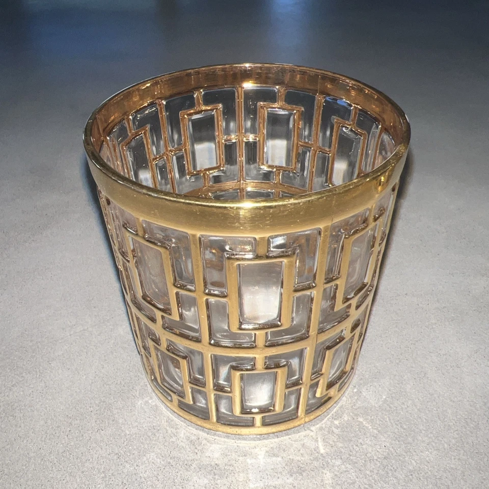 De colección Imperial SHOJI Enrejado 6 Vasos Oro 22K Antiguo Cóctel MCM Foto 3 de 4