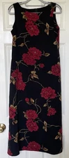 Studio 1 Maxi Shift Dress Size 6P Black Red Floral Sleeveless Back Zip & Slit