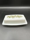 Pyrex Spring Blossom Crazy Daisy Butter Dish Green Flowers w Lid Vintage 1970s