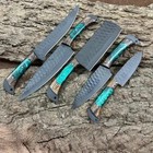 6pc Handcrafted Chef Knife Set Forged Hammered Steel Emerald Resin | Leather Bag